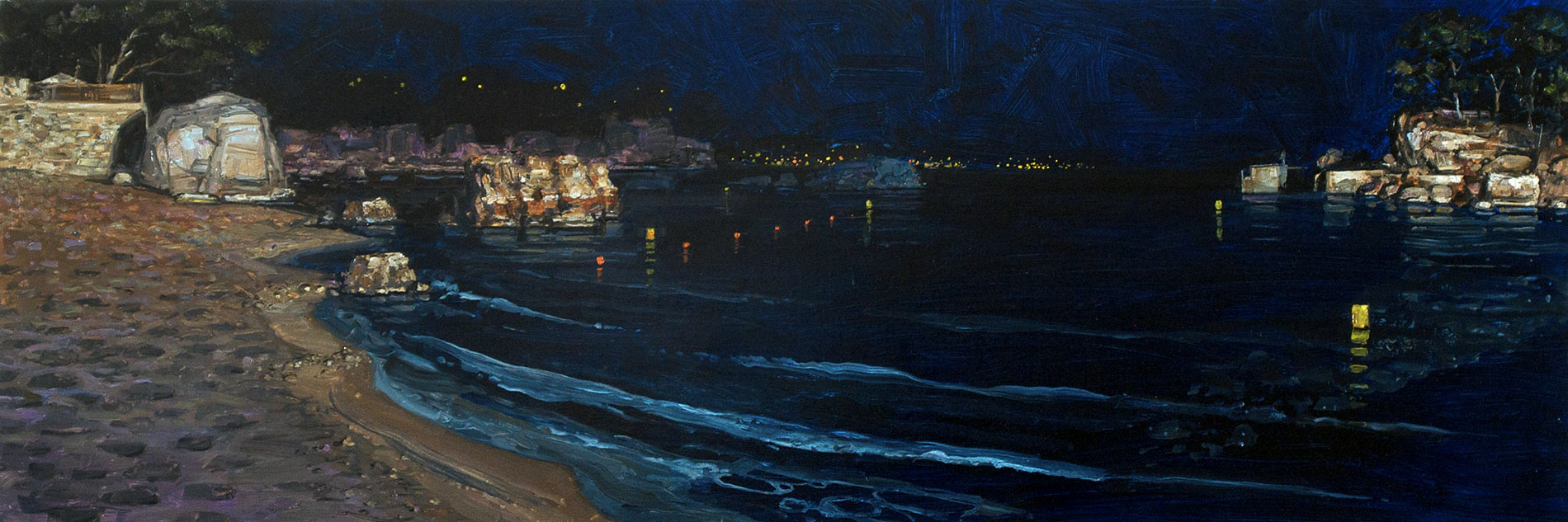 Le bruit de la nuit 2. Huile sur toile, 50 x 150 cm, 2013