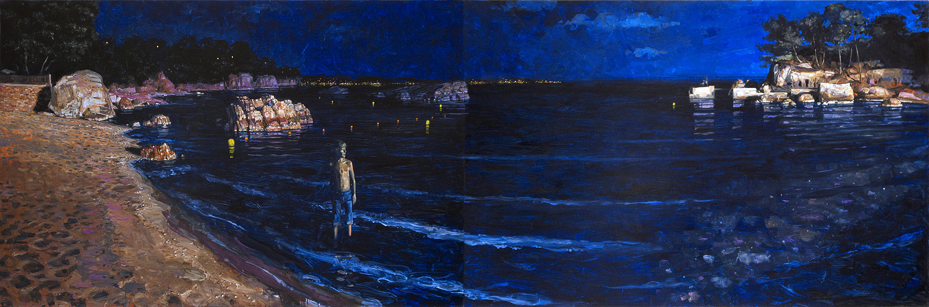 La plage (le bruit de la nuit). Diptyque, huile sur toile, 127 x 192 cm