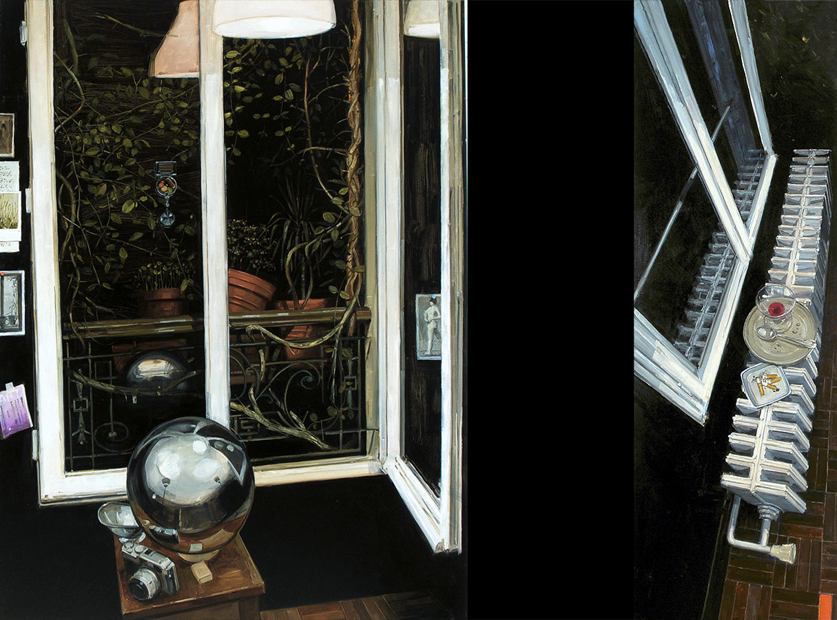Diptyque au radiateur. Huile sur toile, 181 x 136 cm / 180 x 60 xm, 2011