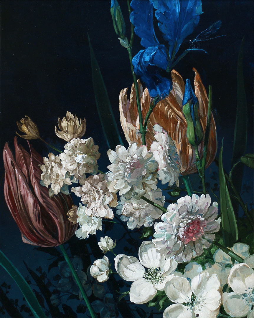 Fleurs. Huile sur bois, 43 x 34 cm, 2020