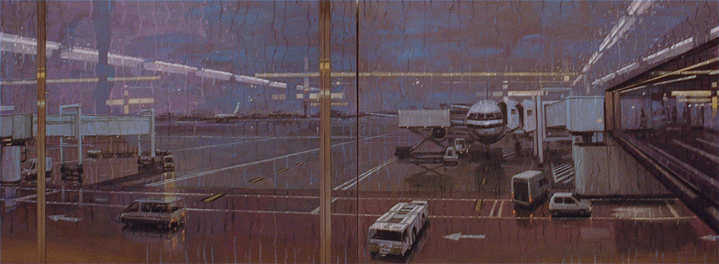 Pluies. Diptyque, huile sur toile, 97 x 260 cm, 2008