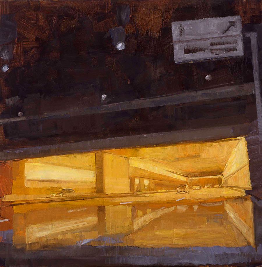 Périphérique porte des Lilas. Huile sur toile, 100 x 100 cm, 2002